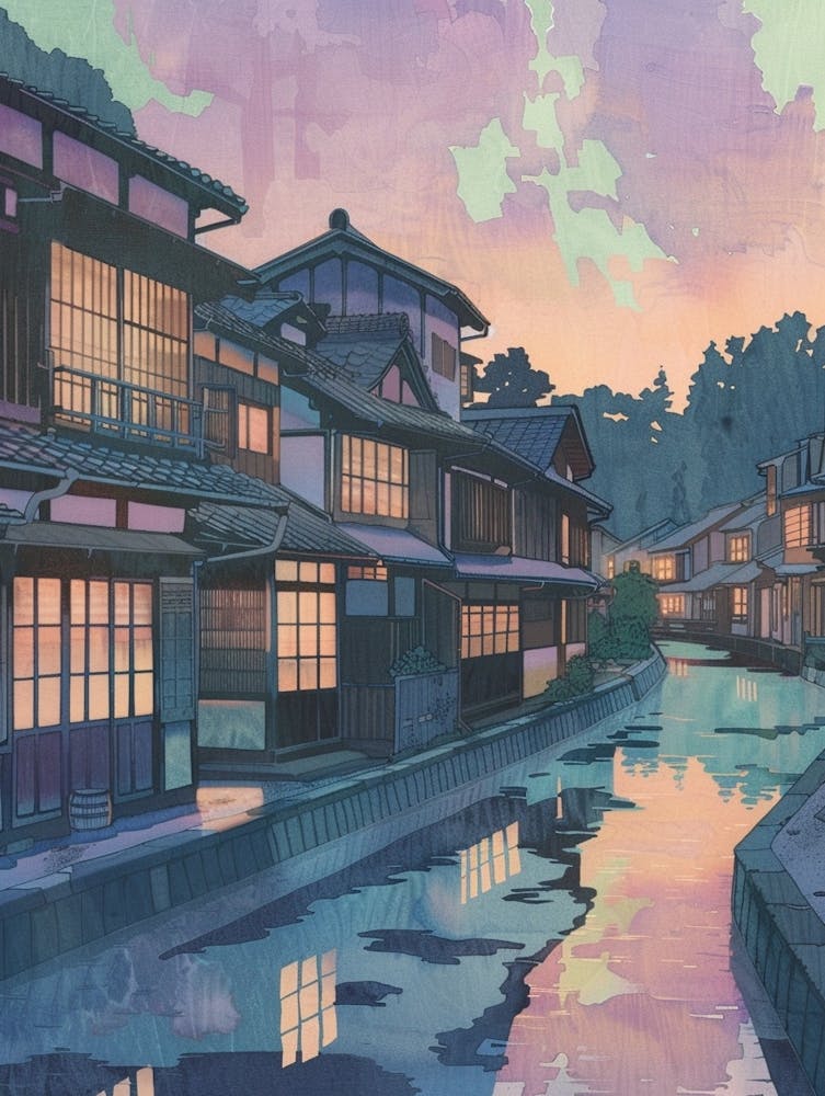 Fukuoka Japan Retro Illustration