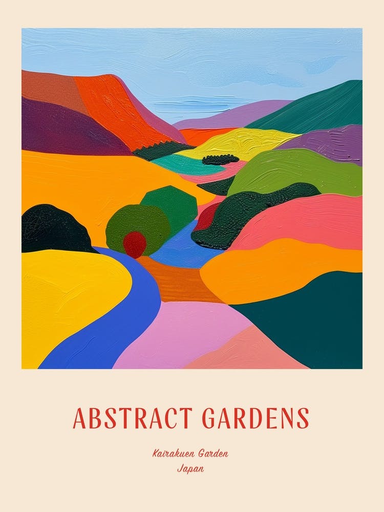 Colourful Gardens Kairakuen Japan 2 Red Poster