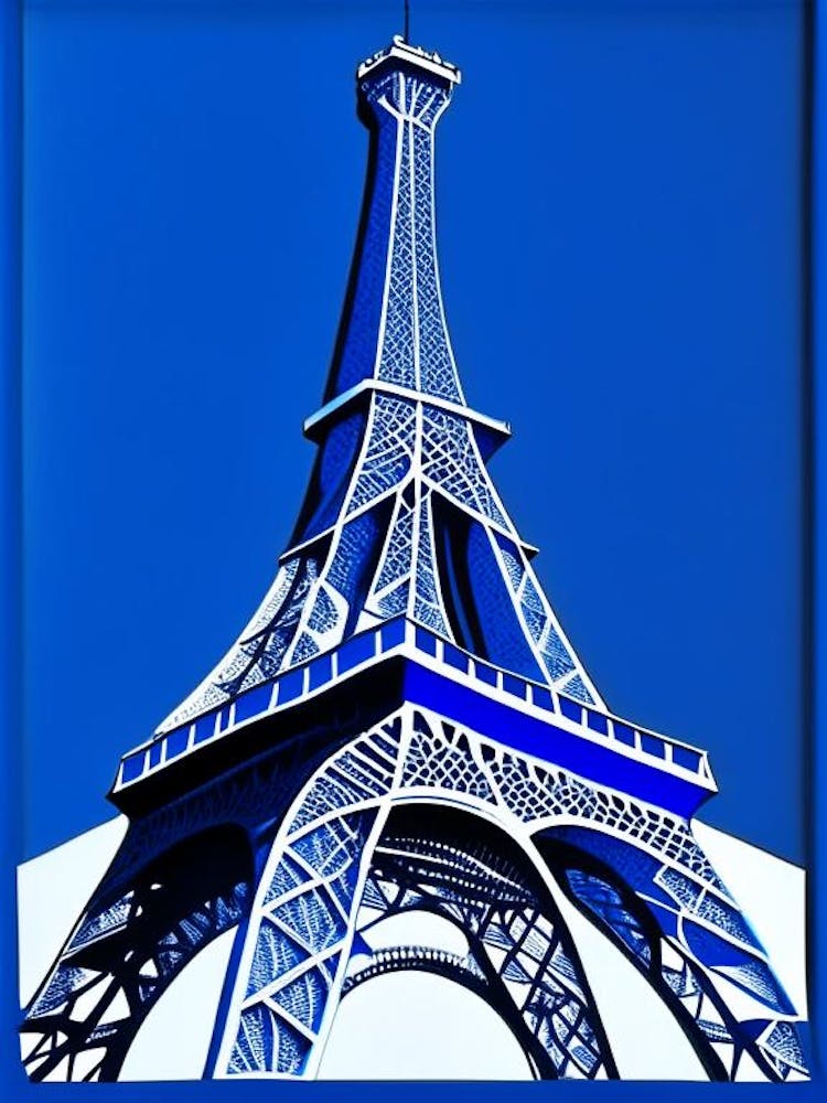 Eiffel Tower Symbol Blue And White Line Drawing