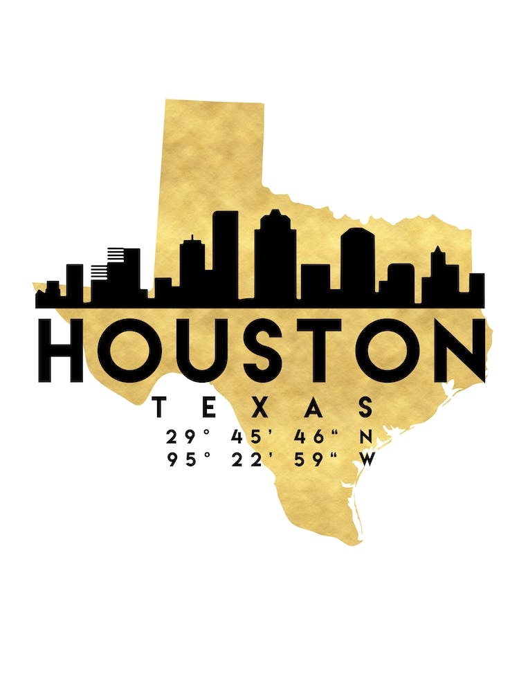 Houston Texas Silhouette City Skyline Map