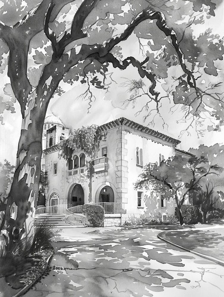 The Blanton Museum Of Art Austin Texas Black And White Watercolour 4