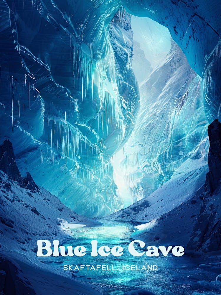 Blue Ice Caves Skaftafell Iceland Art Illustration