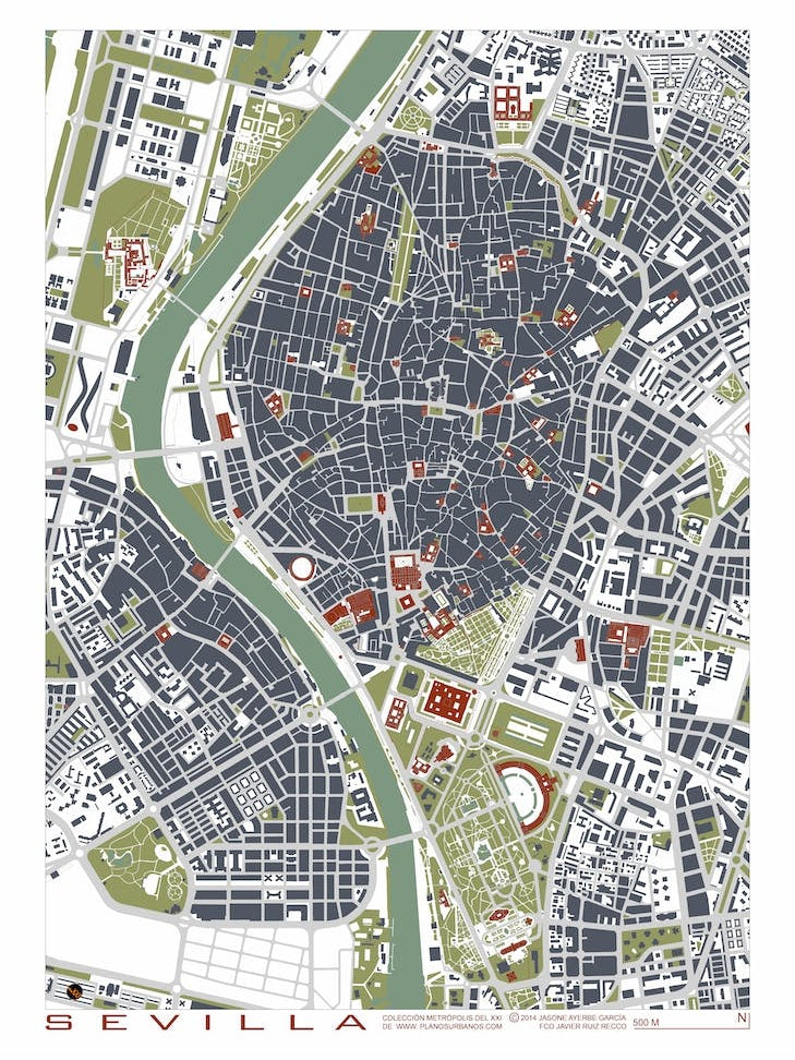 Seville Engraving Map