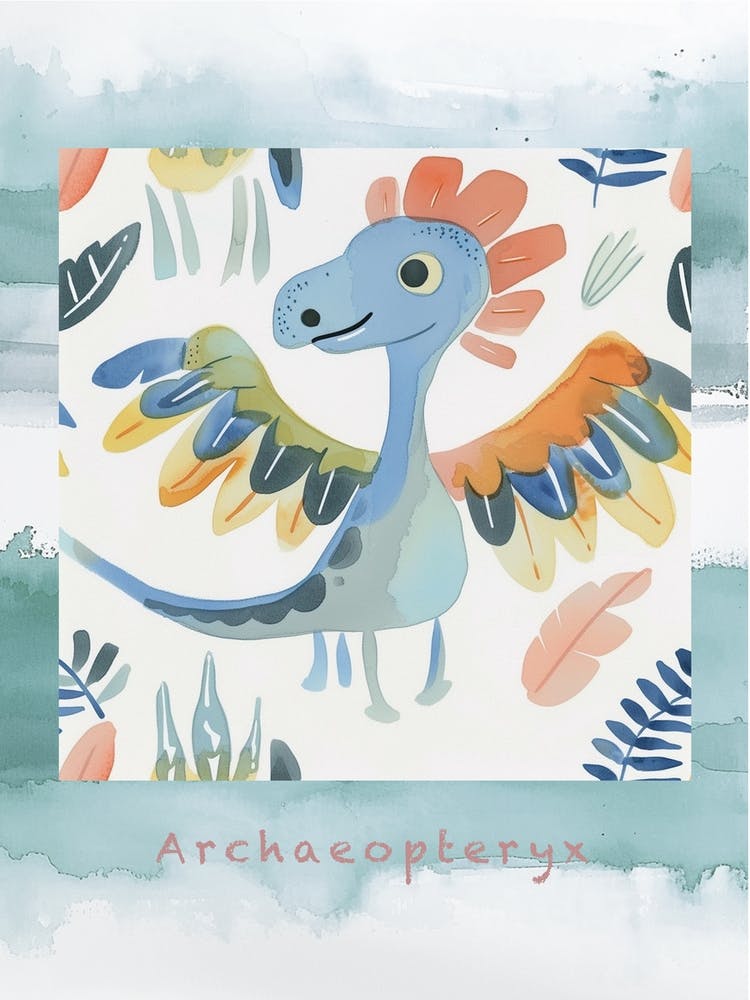 Archaeopteryx Dinosaur Muted Pastels Pattern 3 Poster