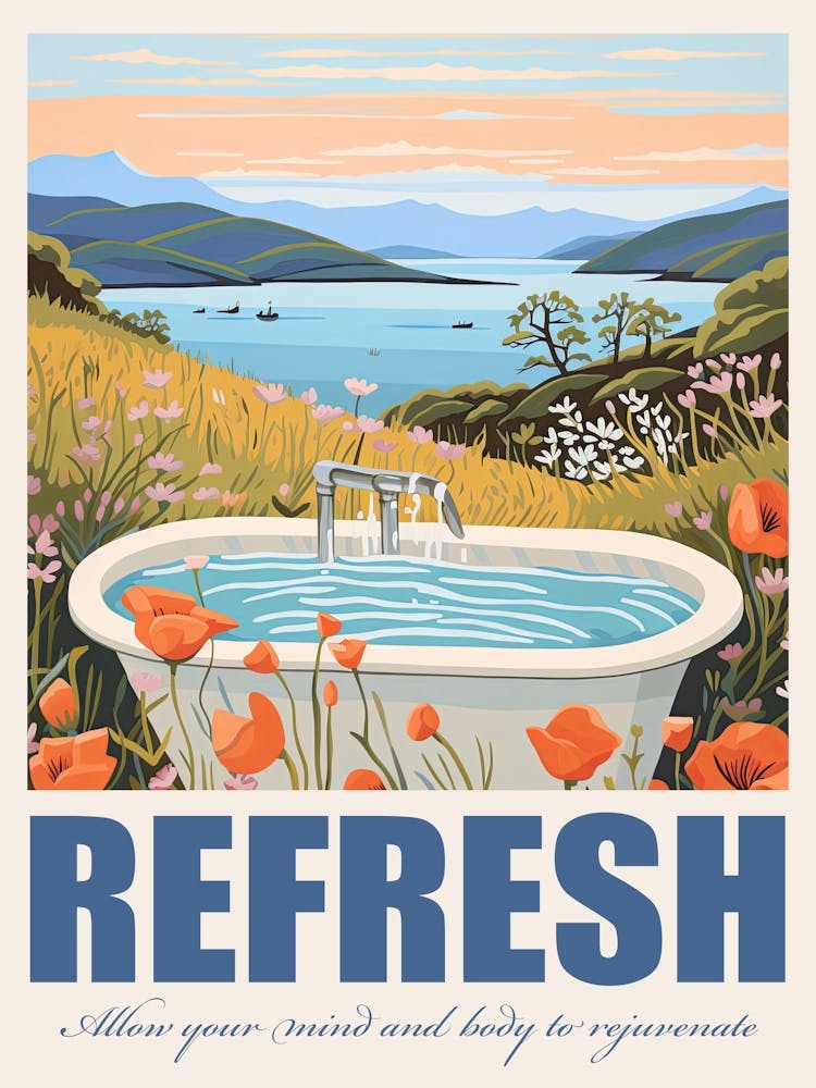 Refresh   Allow Your Mind And Body To Rejuvenate Illustration Quote Poster