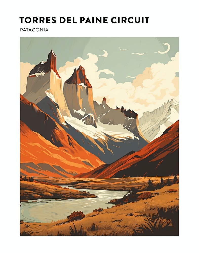 Torres Del Paine Circuit Chile 4 Wanderweg-Landschaft Poster