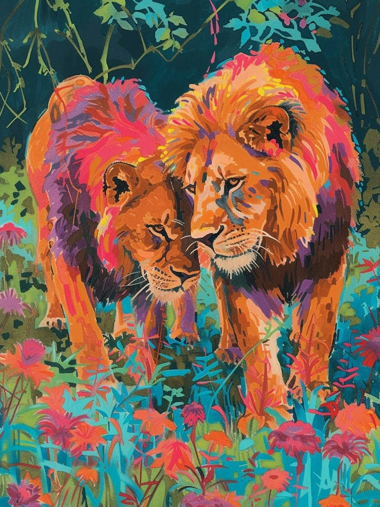 Asiatic Lion Mating Rituals Fauvist Painting 3
