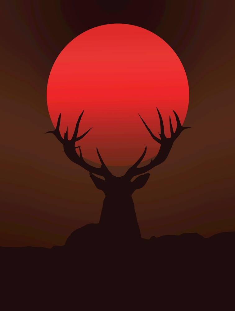 Deer Silhouette With Fiery Red Sunset