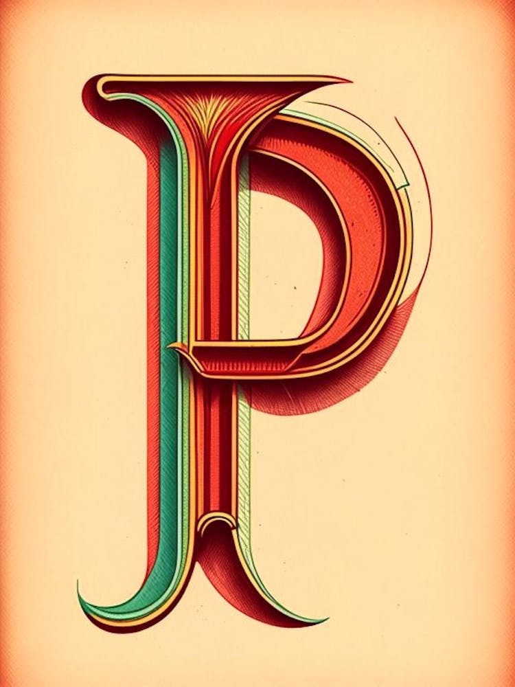 P, Letter, Alphabet Vintage Sketch 3