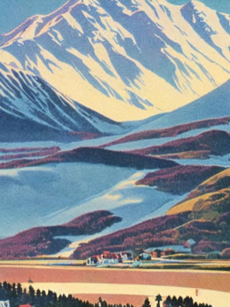 Mount Ruapehu, New Zealand Ski Resort Vintage Landscape 3 Skiing Poster