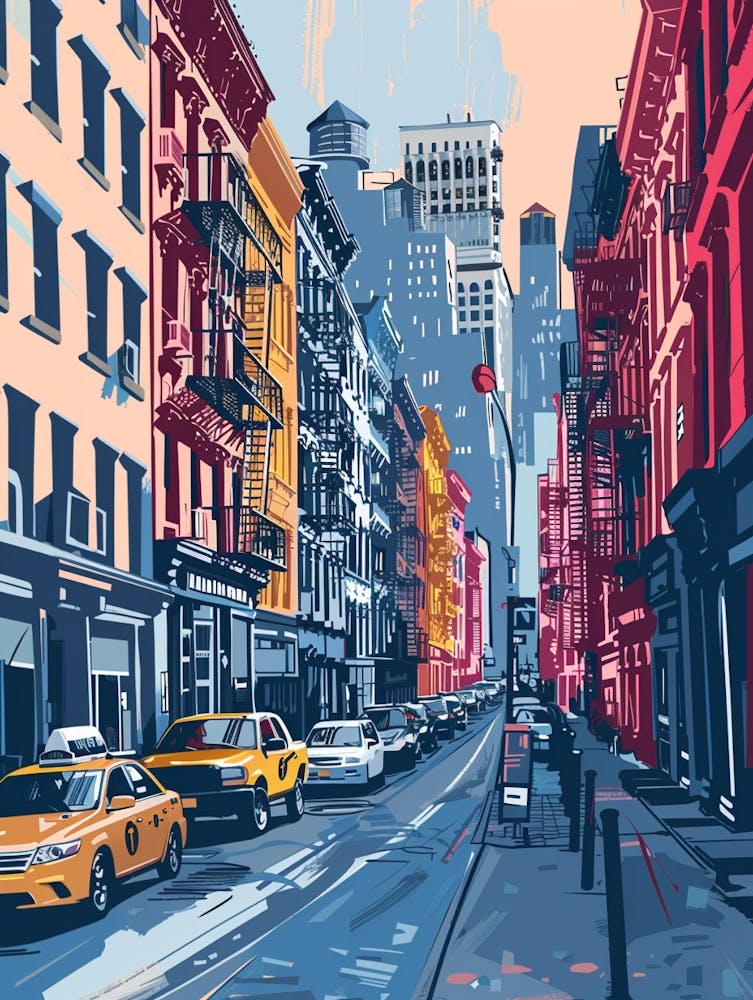 Soho District New York Colourful Silkscreen Illustration 3