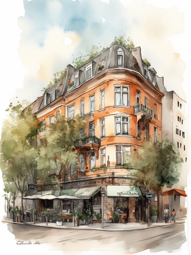 Mitte Berlin Neighborhood, Watercolour 1