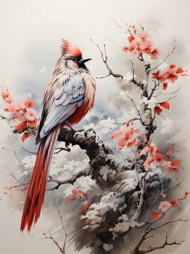 Rooster, Japanese Brush Painting, Ukiyo E, Minimal 4