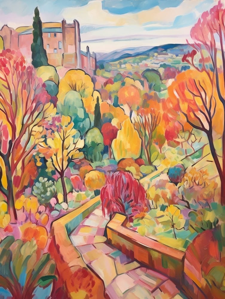 Autumn Gardens Painting Powis Castle Gardens United Kingdom 2