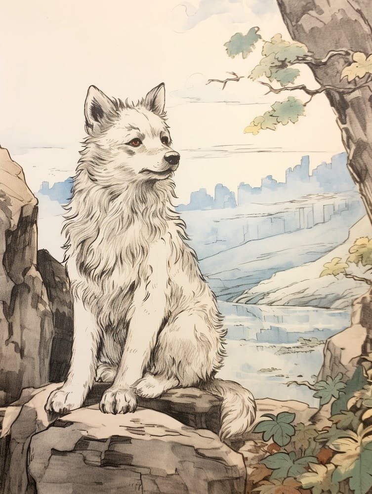 Storybook Animal Watercolour Arctic Wolf 1