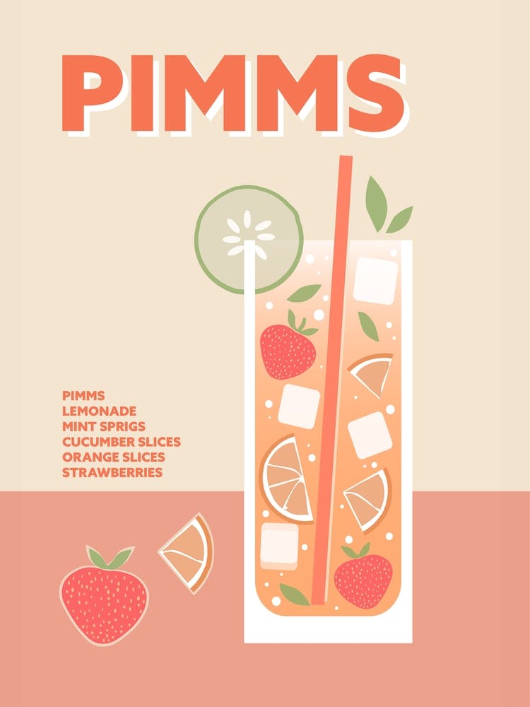 Pimms Cocktail Pink Colourful Drink Wall