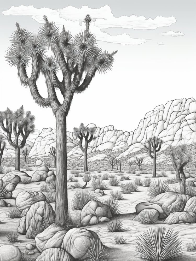  Detailed Drawing Of A Joshua Trees At Dusk In Desert 3
