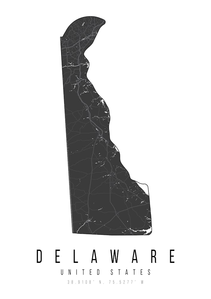 Delaware Mono Black And White Modern Minimal Street Map