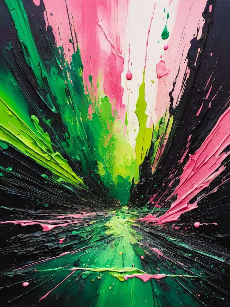 Peinture Abstraite Éclaboussures Rose Vert