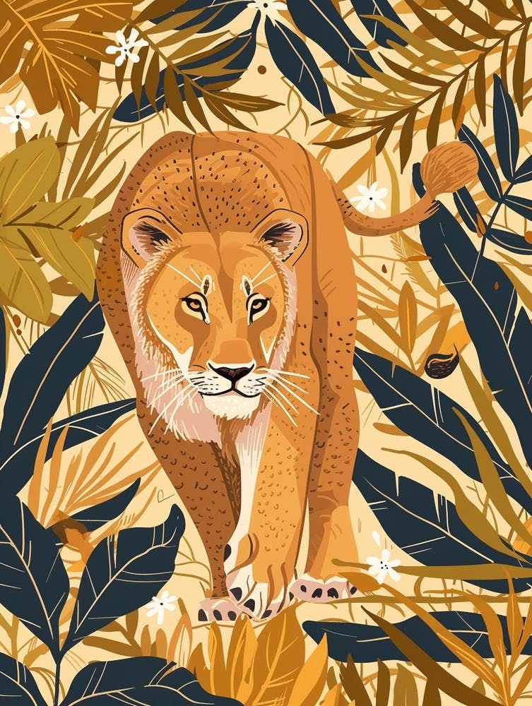 African Lion Lioness On The Prowl Illustration 1