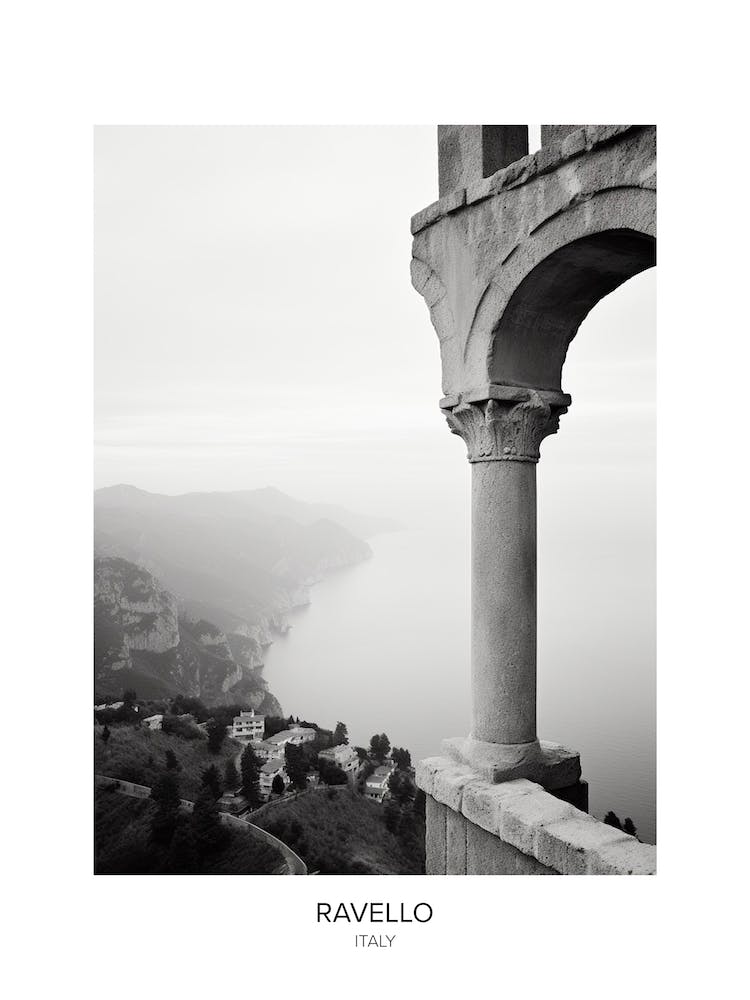 Poster Of Ravello, Italy, Black And White Photo 3