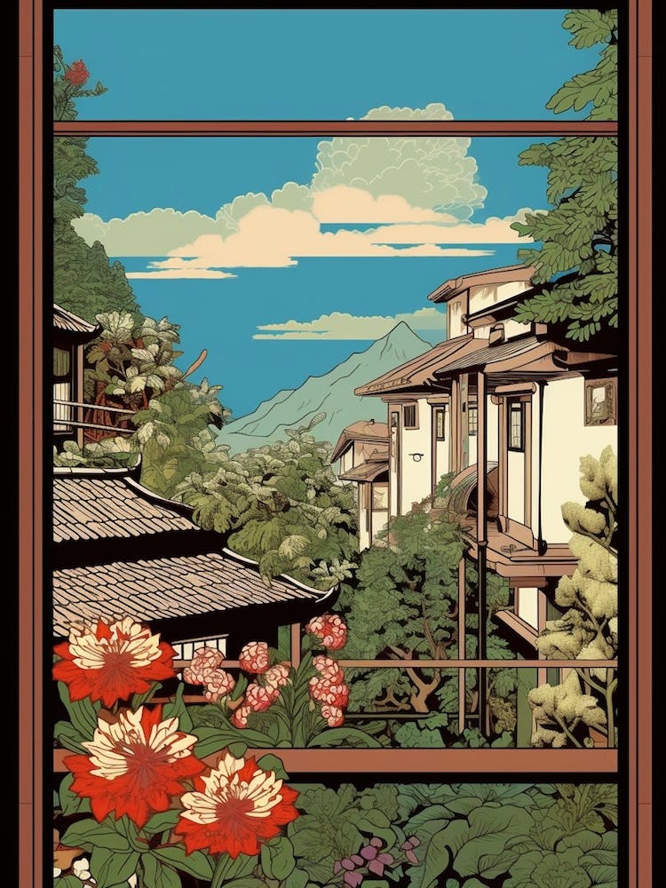 Ginzan Onsen, Japan Vintage Travel Art 4