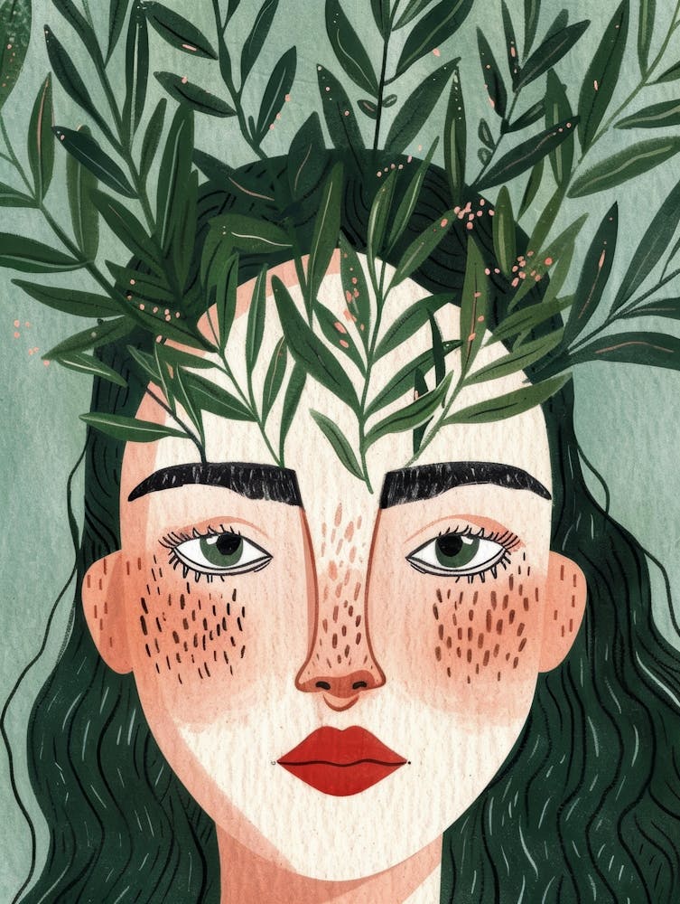 Illustration Of A Woman With Leaves On Her Head 1