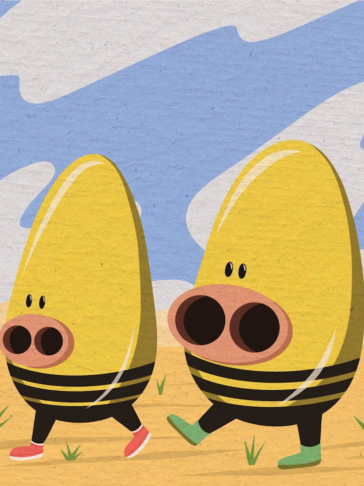Bee pigs in the desert, creatures, cute, characters, children's illustration, wall art