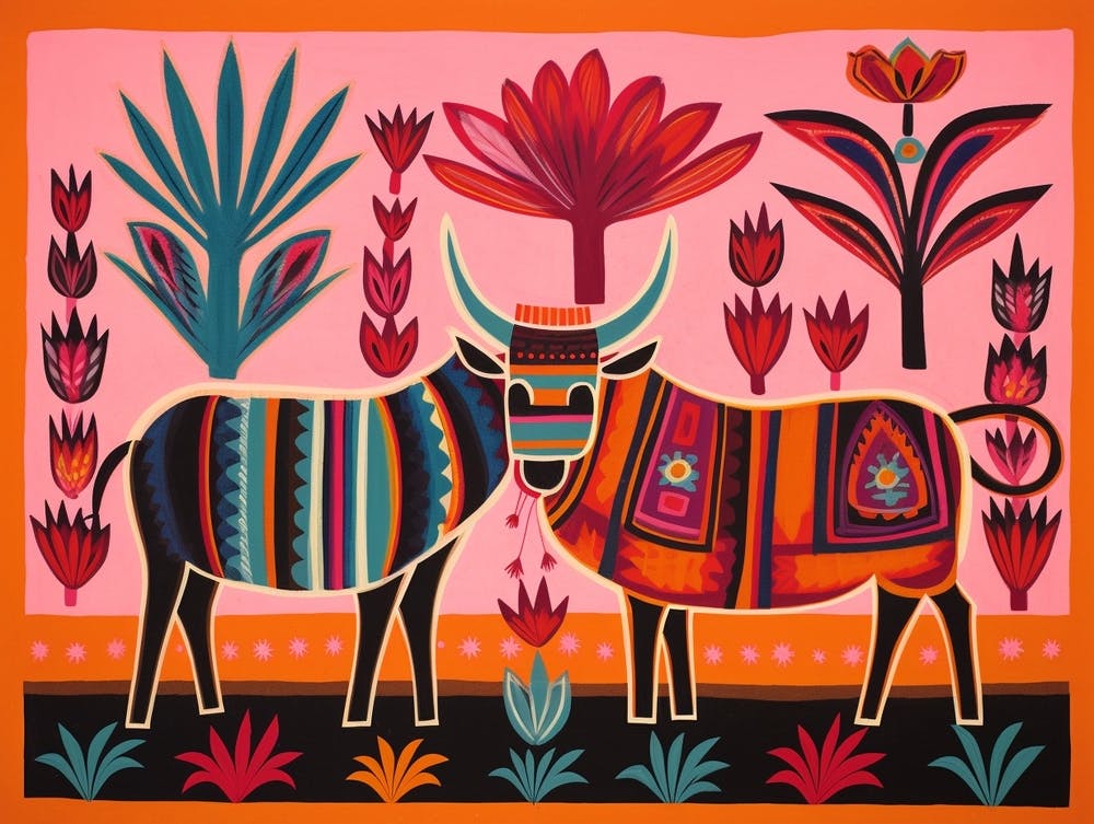 Wildebeest 1 Folk Style Animal Illustration