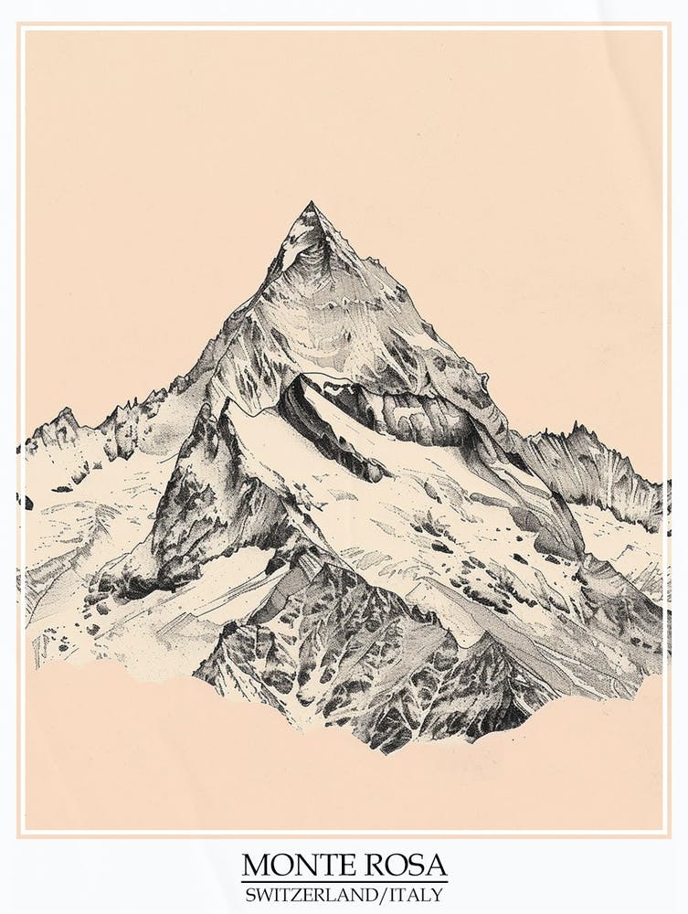 Monte Rosa Switzerland Italy Color Line Drawing 8 Poster