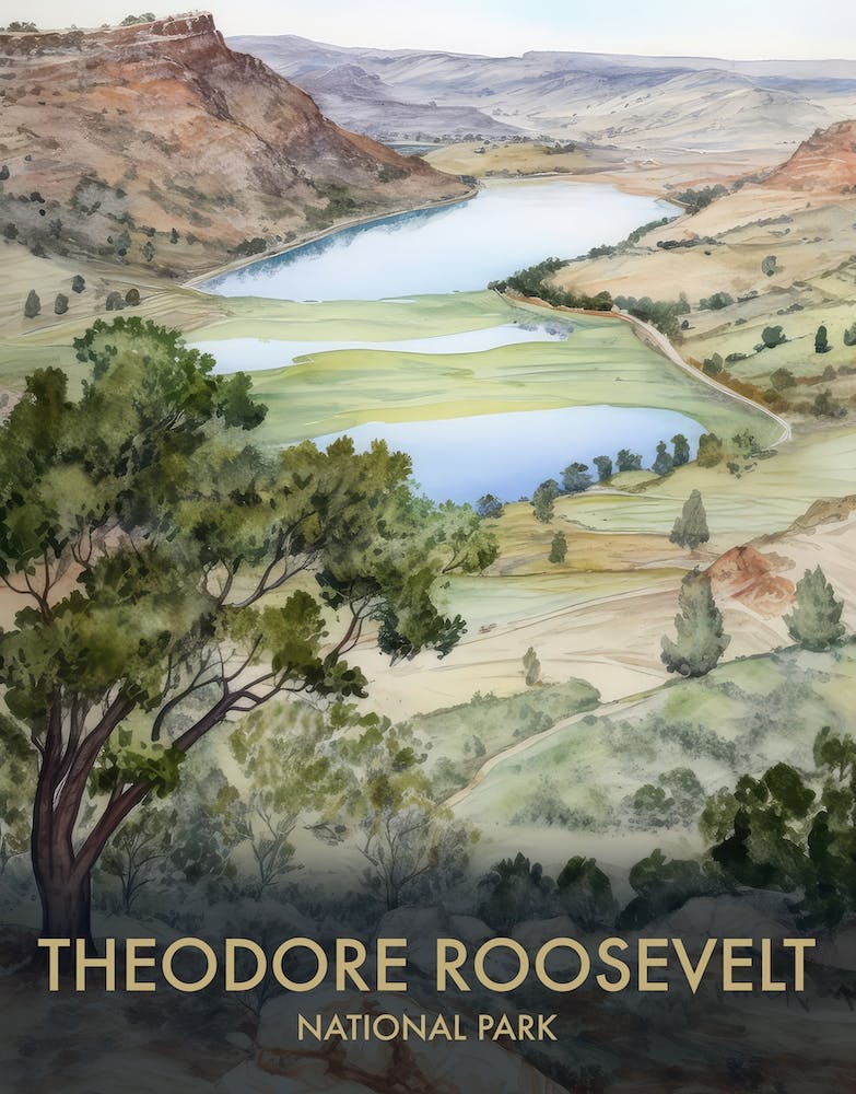 Theodore Roosevelt National Park Watercolour Vintage Travel Poster 4