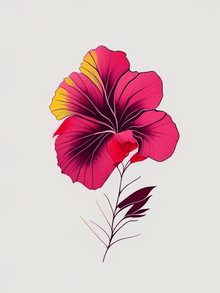 Hibiscus Floral Minimal Line Drawing 4 Flower