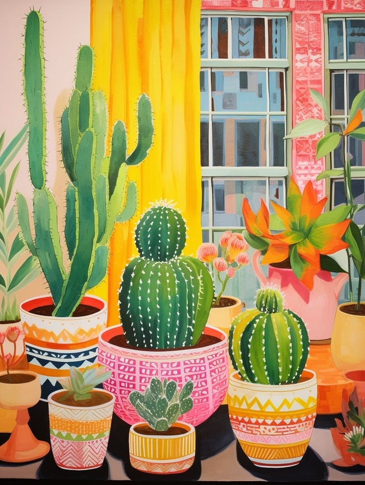 Cactus Painting Maximalist Still Life Lemon Ball Cactus 3
