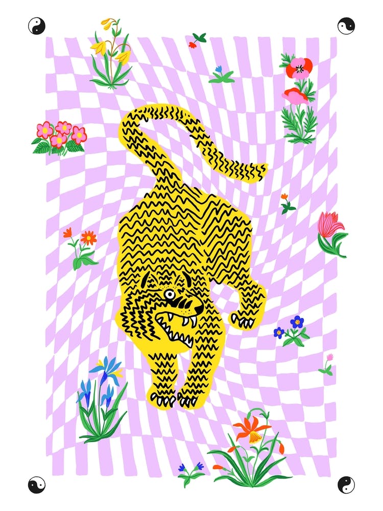 Tiger Flowers Checkerboard