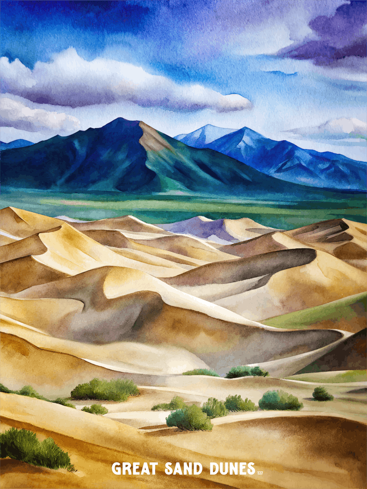 Great Sand Dunes National Park Watercolor Painting