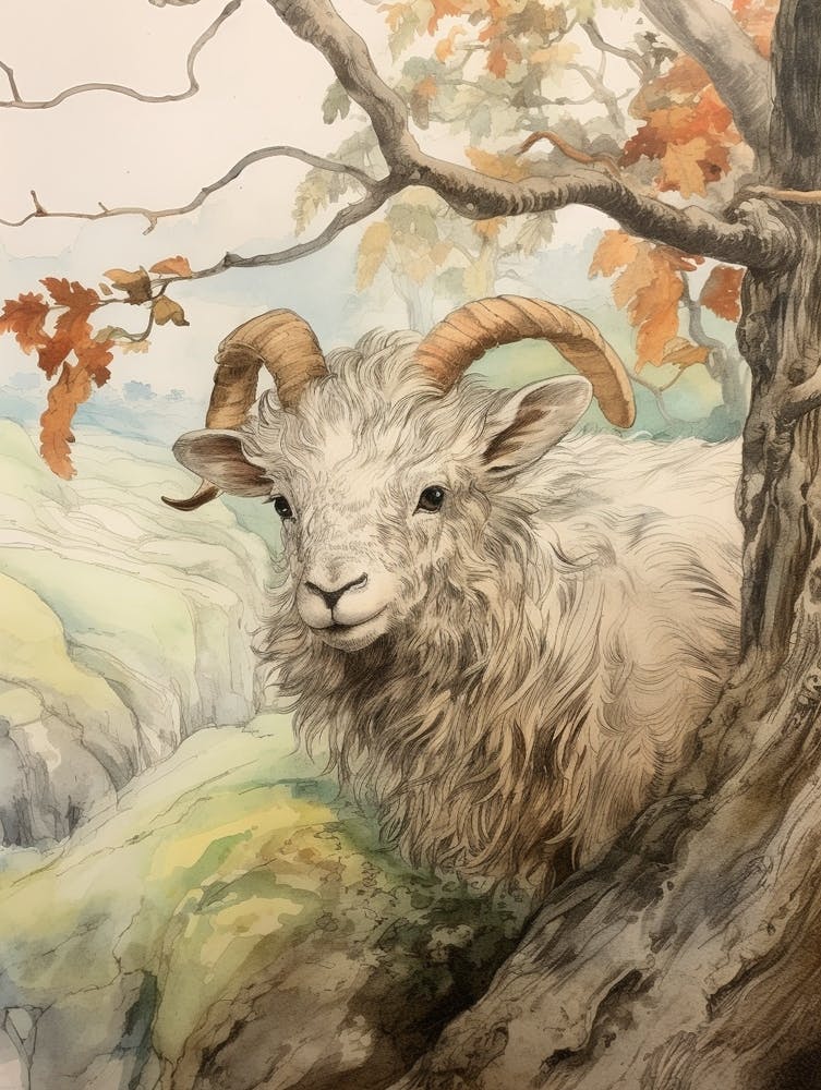 Aquarelle d'animal de conte de fées Bélier 1
