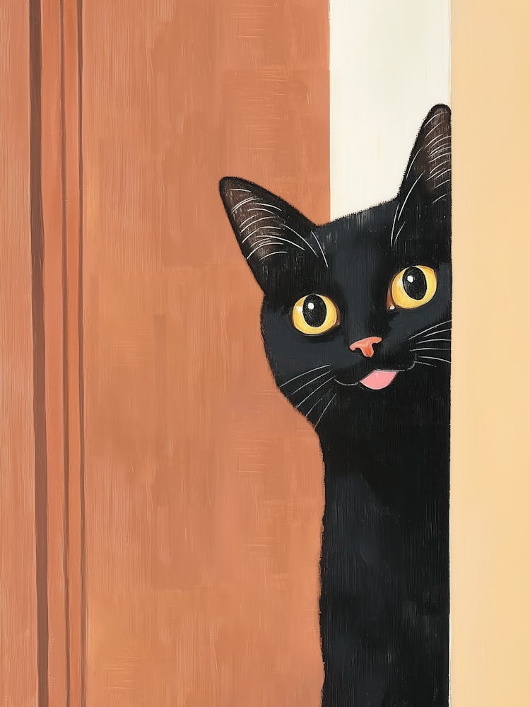 Black Cat Peeking Out Of The Door