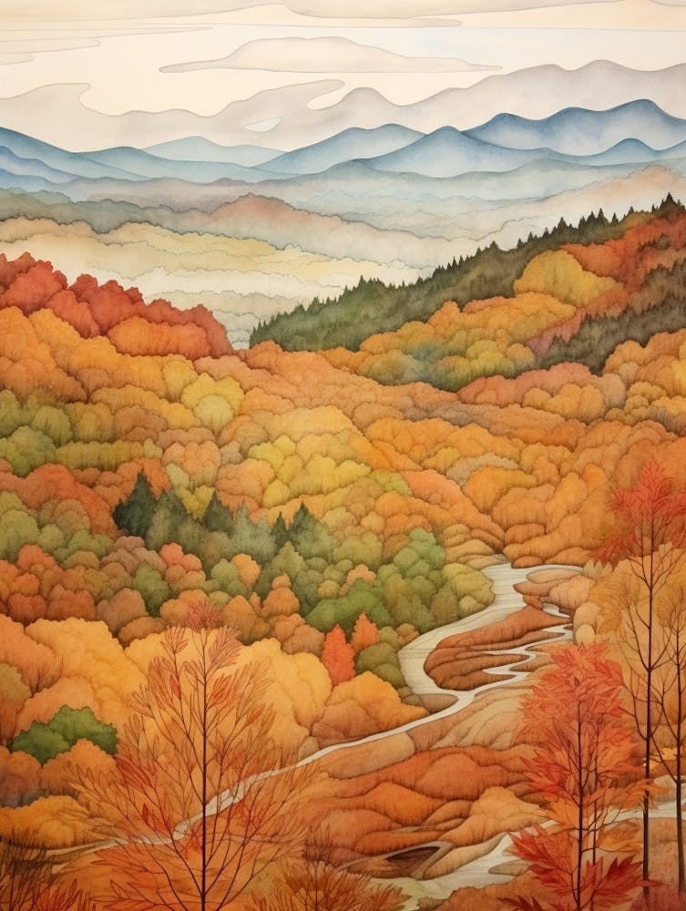 Autumn National Park Painting Smoky Mountains National Park Tennessee Usa 1