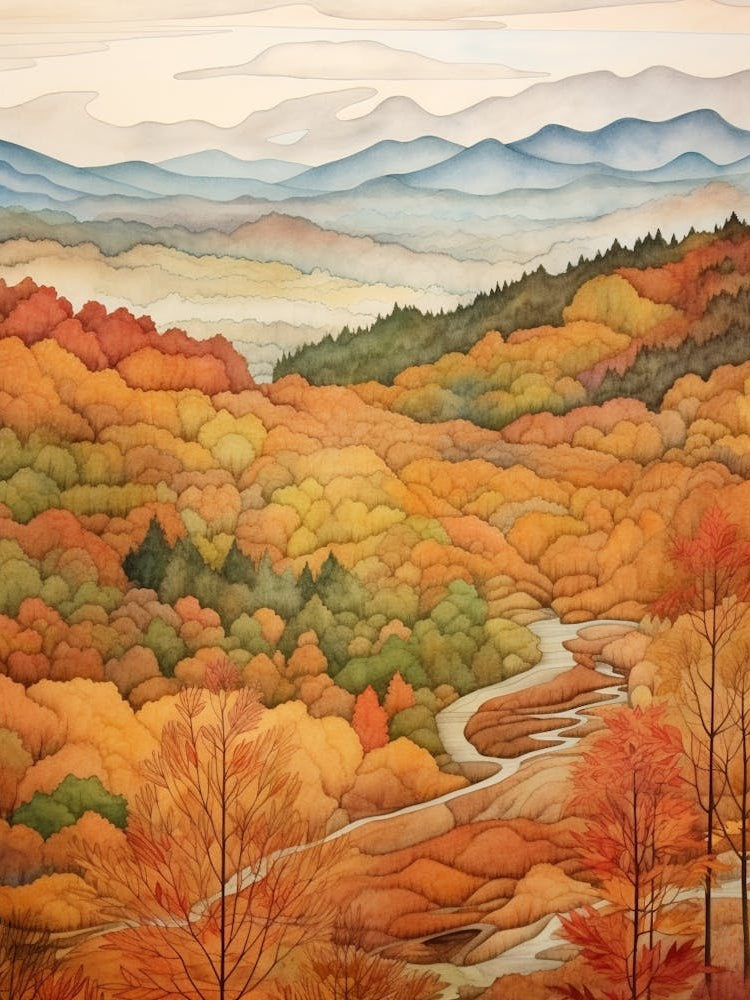 Autumn National Park Painting Smoky Mountains National Park Tennessee Usa 1