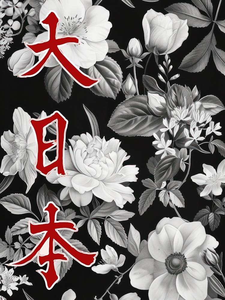 Great Japan Poster Monochrome Flowers 4