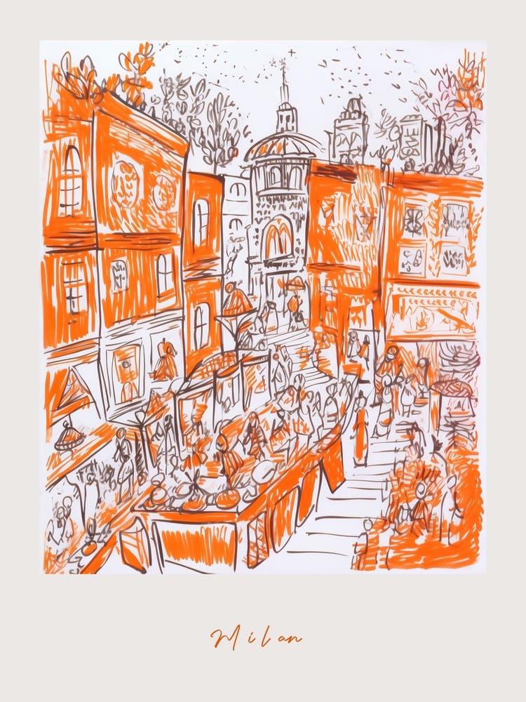 Milan Italy Orange Drawing Poster