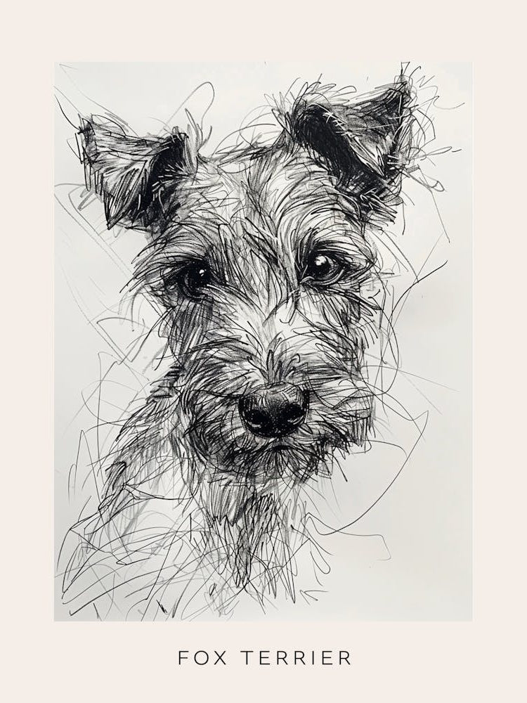 Fox Terrier Dog Line Sketch 2 Poster