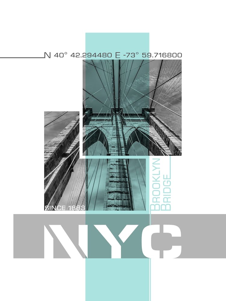 Poster Art Nyc Brooklyn Bridge Details Turquoise