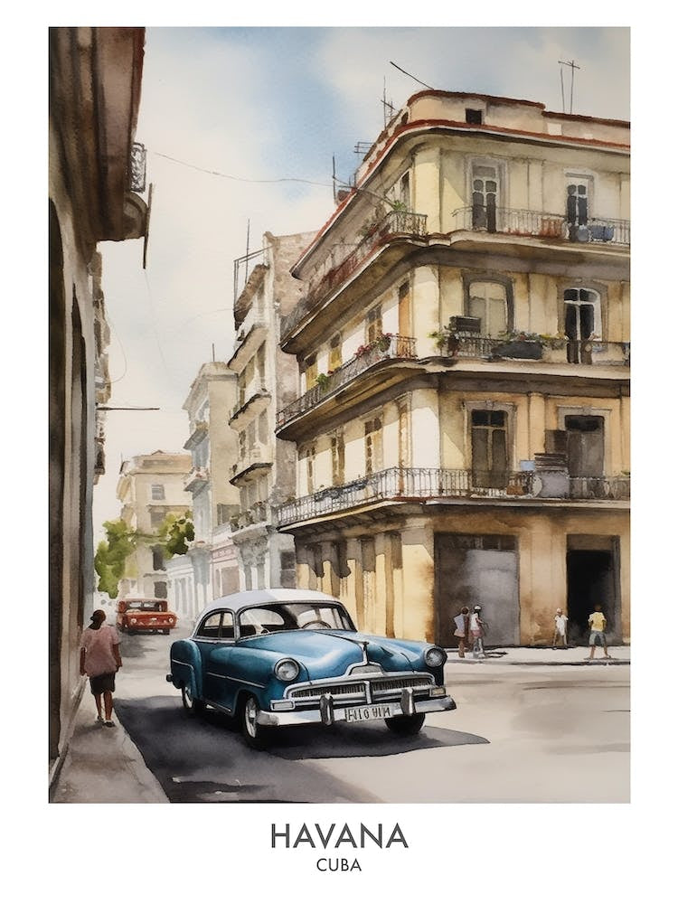Havana 3 Watercolour Travel Poster