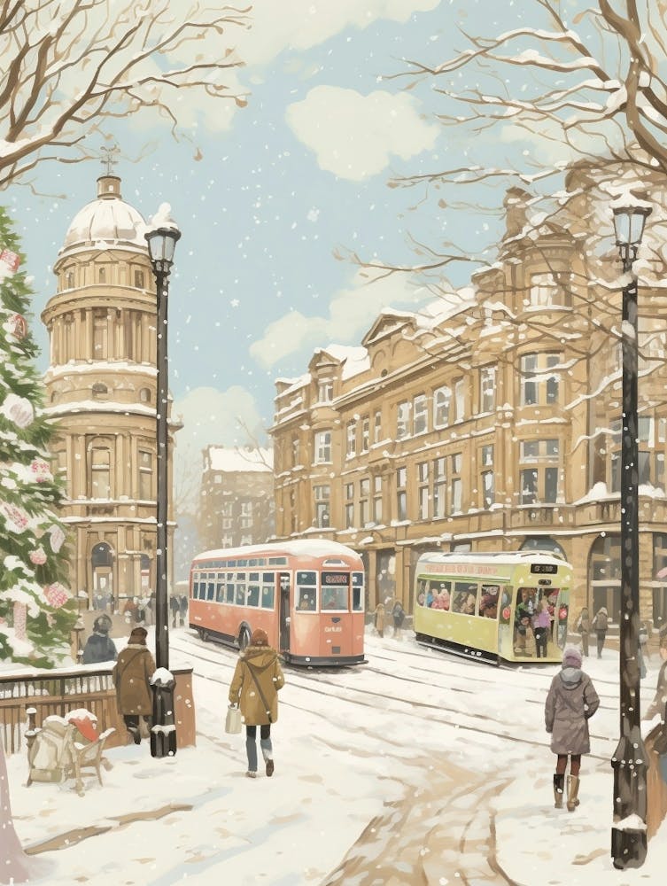 Vintage Winter Illustration Glasgow United Kingdom 1