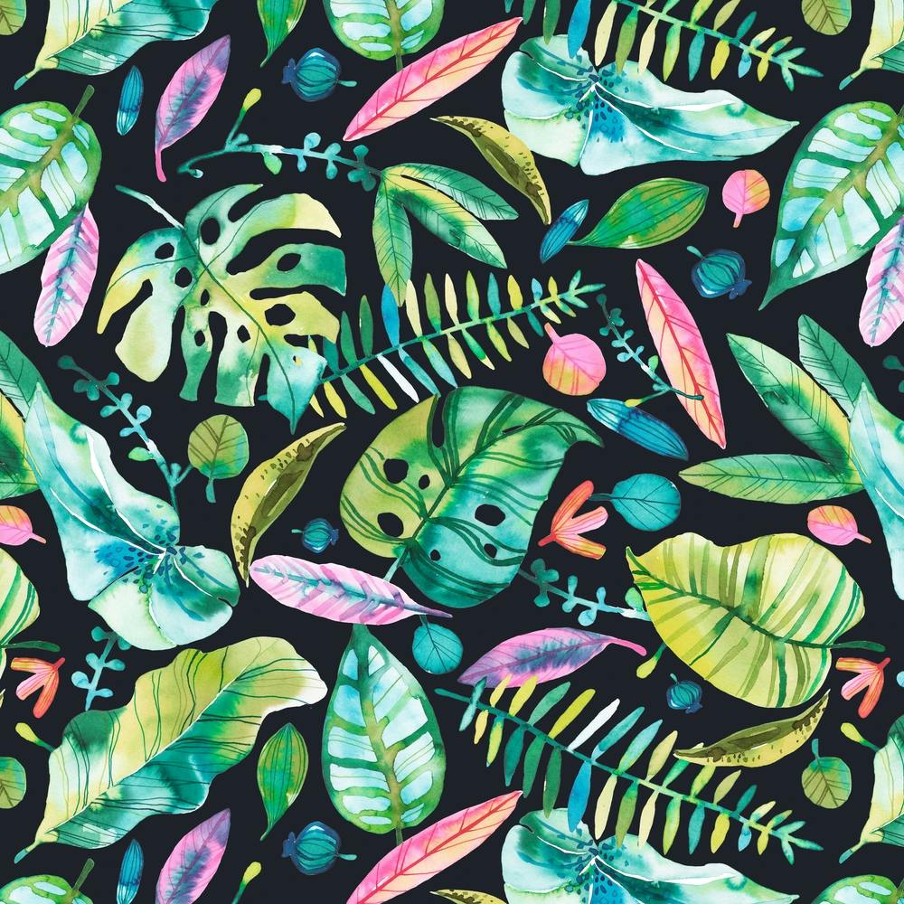 Tropical Leaves Green Pink Square