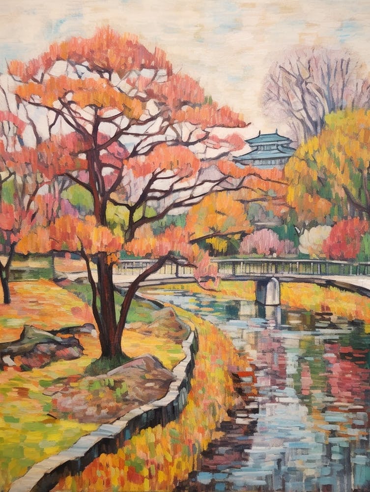 Autumn Gardens Painting Hamarikyu Gardens Japan 3