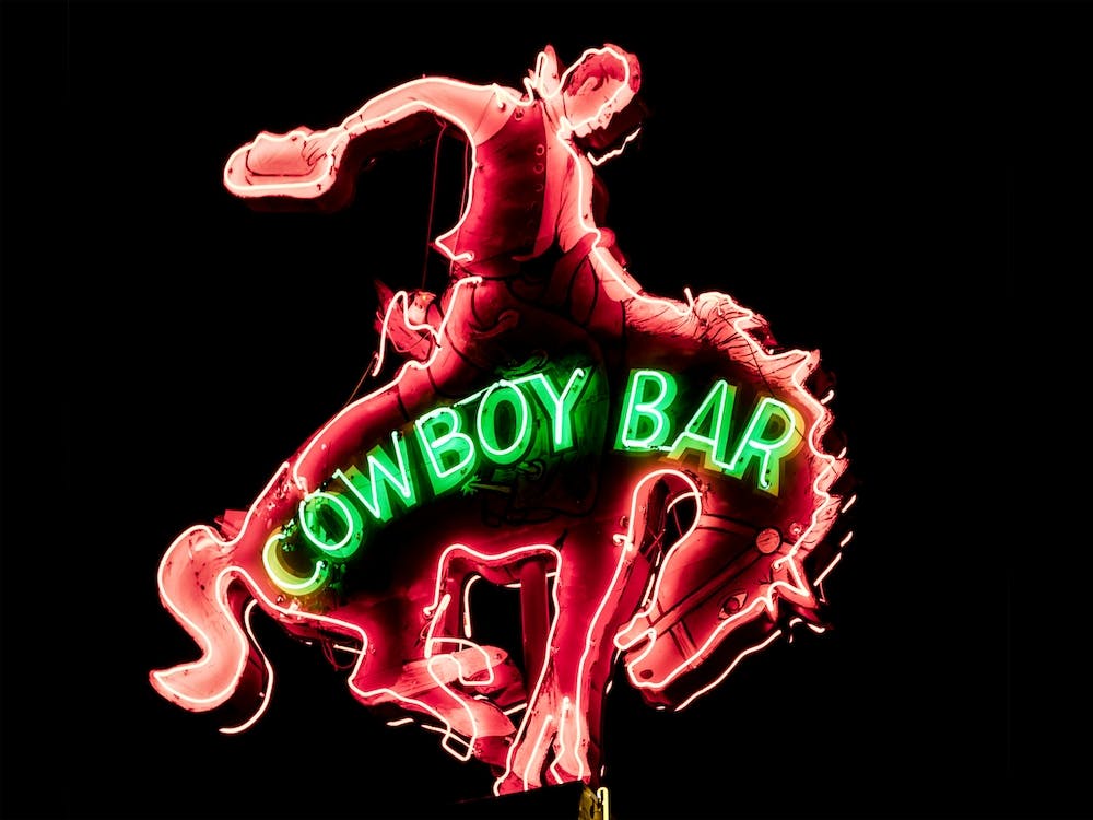 Cowboy Bar Neon Sign In Jackson Hole, Wyoming