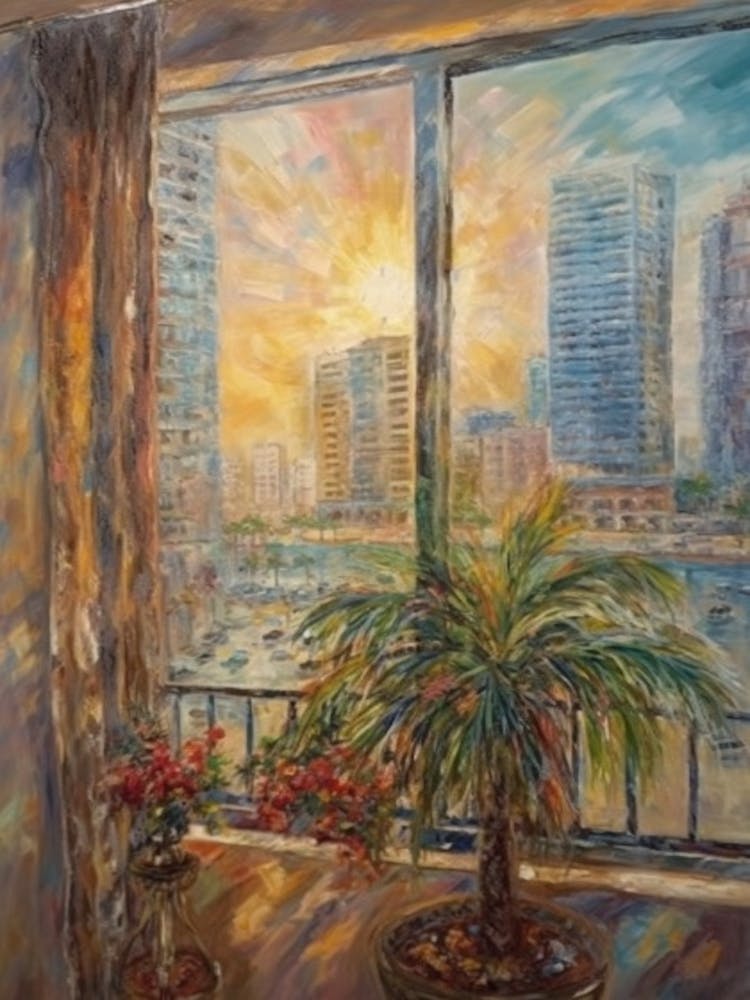 Window View Of Dubai United Arab Emirates Impressionism Style 2