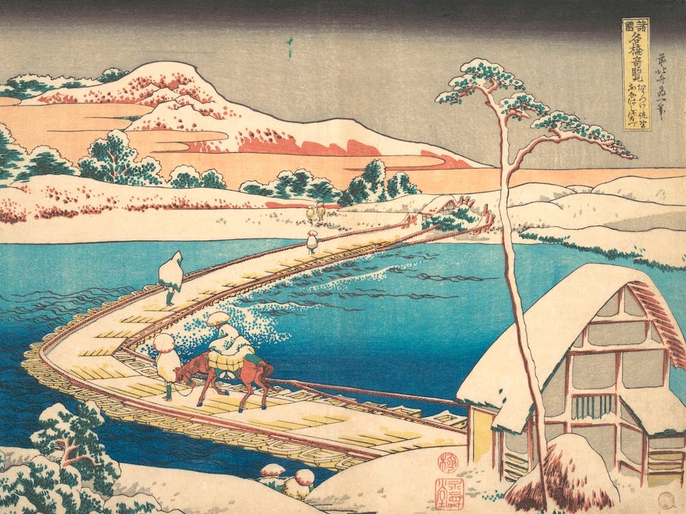 Old View Of The Boat Bridge At Sano In Kōzuke Province, Katsushika Hokusai